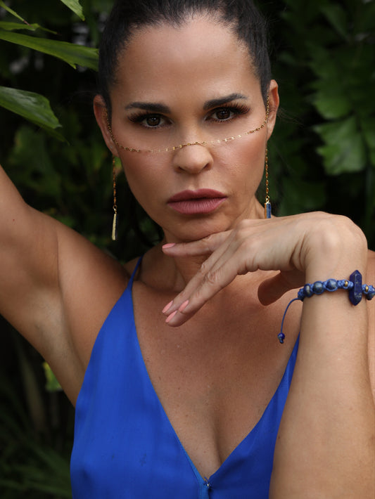 Blue Kyanite Face Chain | 24k Gold Plated Body Jewelry | Hypoallergenic Dainty Chain | Festival Fashion | Spiritual Face Jewelry