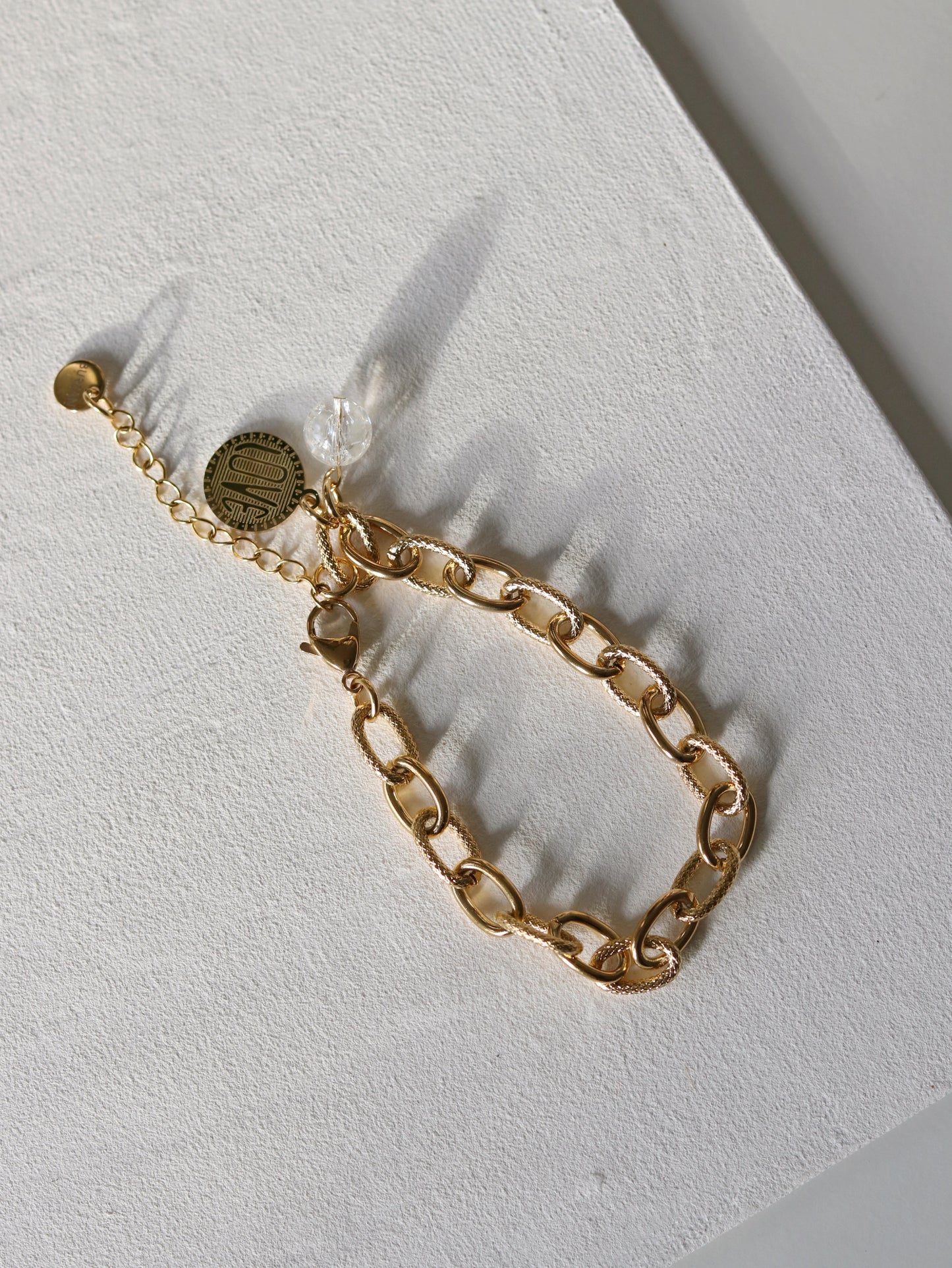 Textured Chain Bracelet with Quartz and Love charm