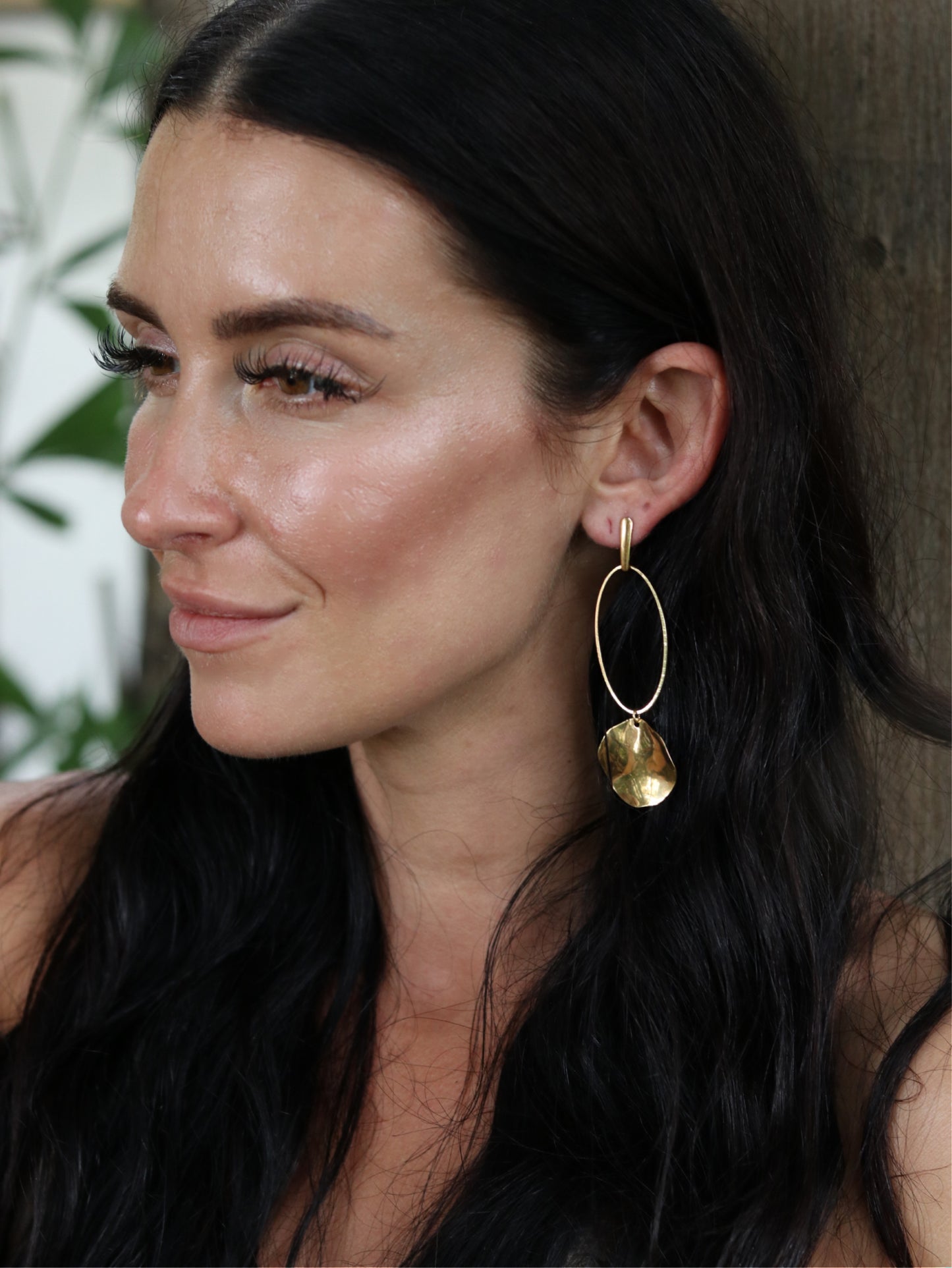 Gold Oval Drops Earrings,