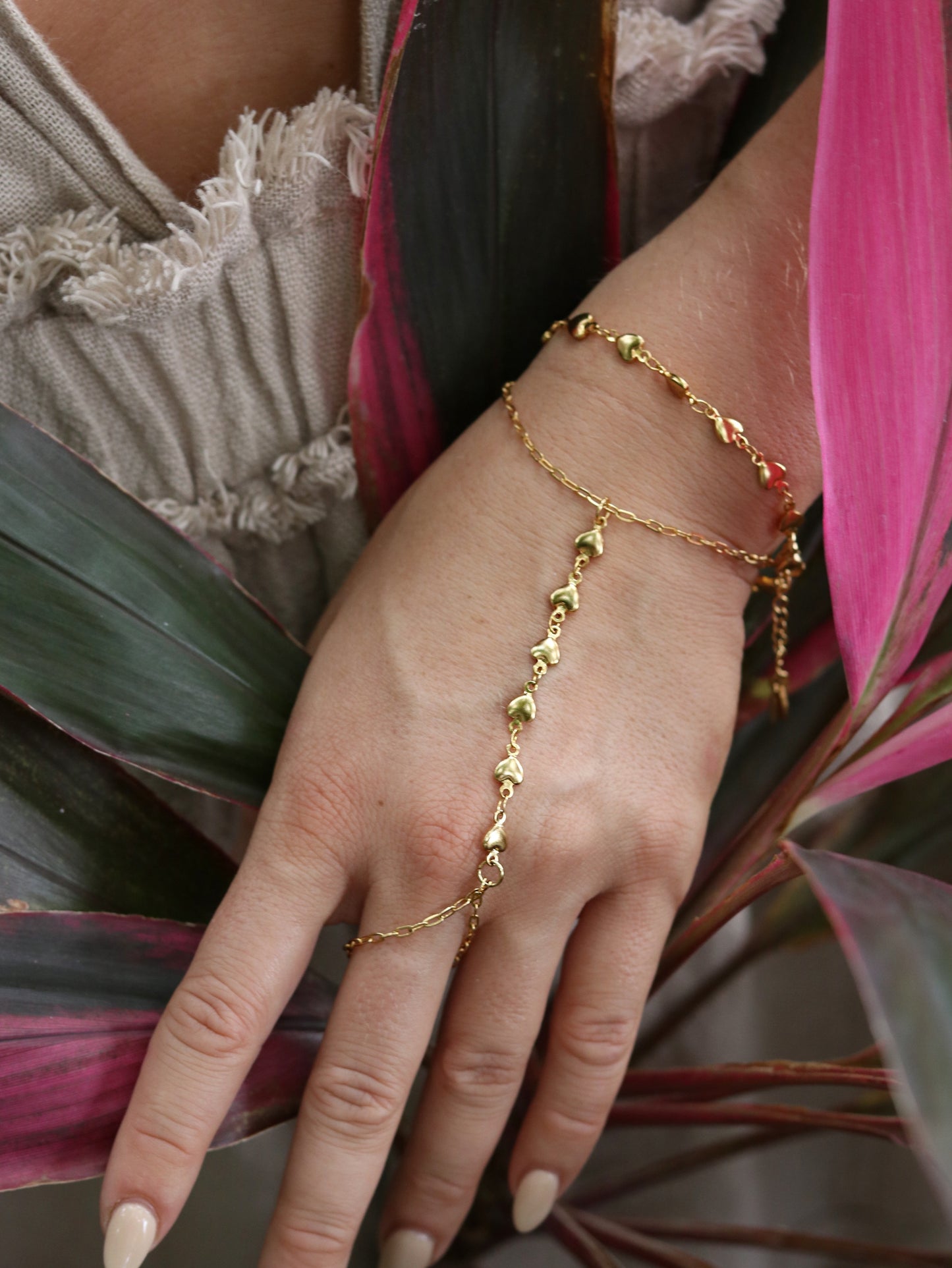 Gold Hearts hand chain bracelet