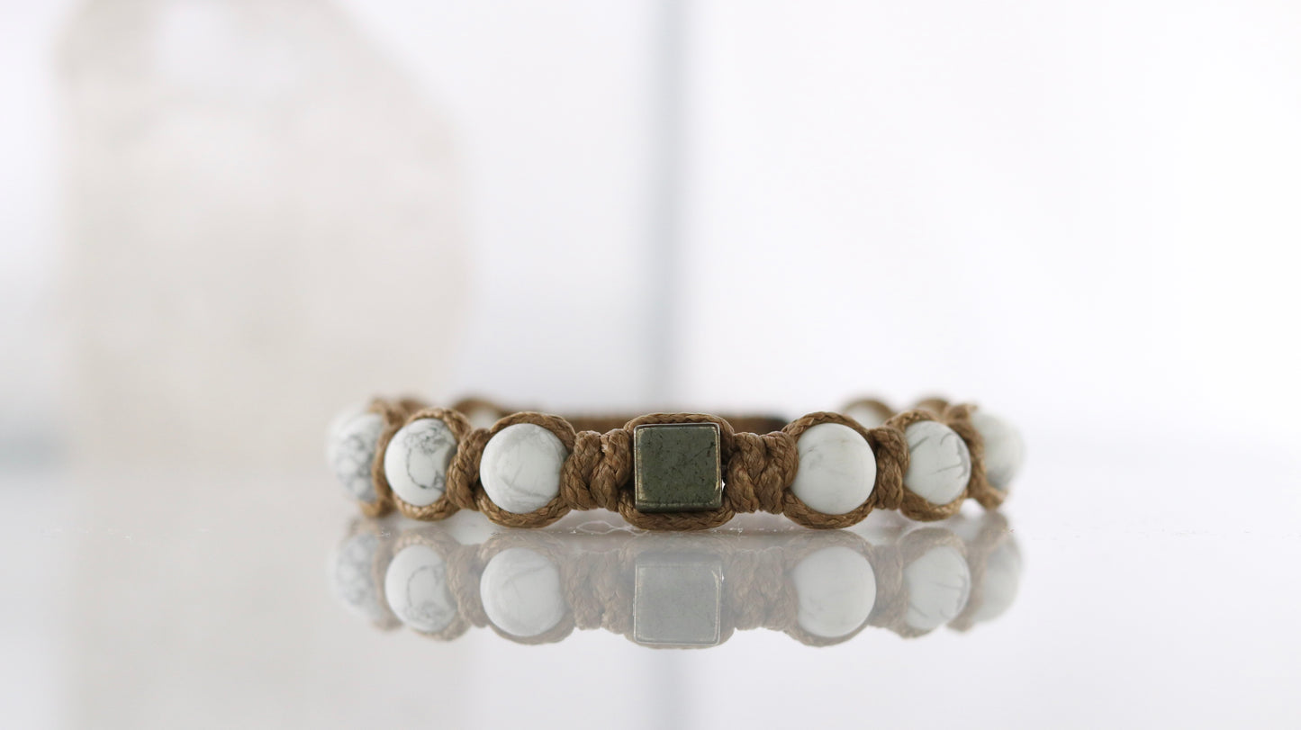 Howlite Pyrite Bracelet for Men Pyrite cube High Quality Natural Protection Gemstone Healing Energy Stone Soulmate Anniversary Gift for Him