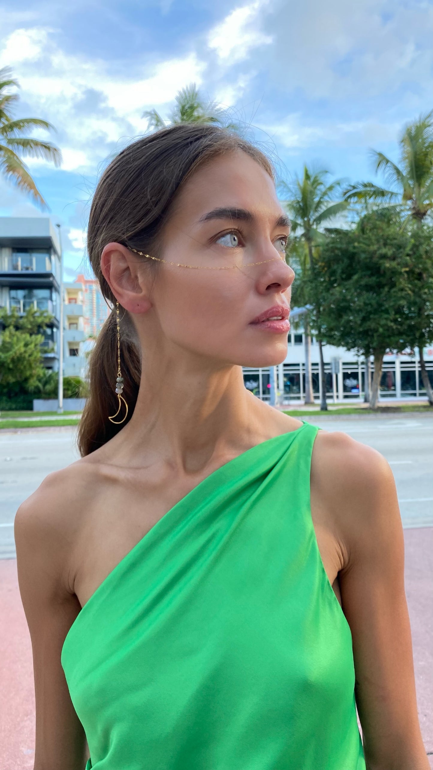 LABRADORITE FACE HAIN OR TIE NECKLACE GOLD CHAIN MOON CHARM FEMININE DELICATE EMPOWERING JEWELRY GODDESS VIBES EXOTIC JEWELRY GIFT FOR WOMEN WIFE GIRLFRIEND MOON NECKLACE TRANSFORMATION MYSTICAL CRUSTAL JEWELRY