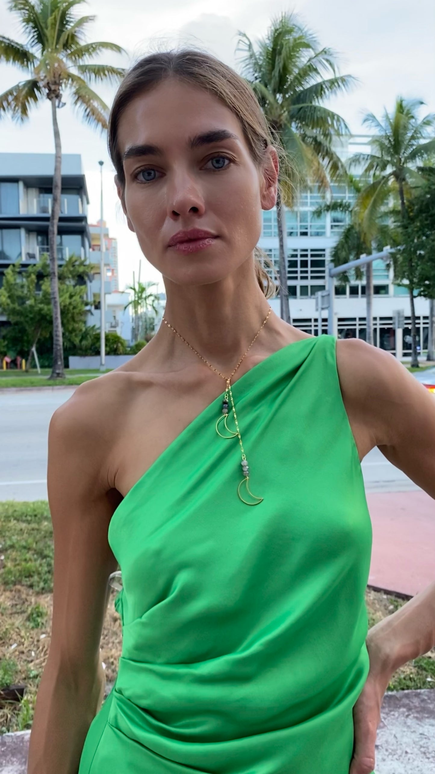 LABRADORITE FACE HAIN OR TIE NECKLACE GOLD CHAIN MOON CHARM FEMININE DELICATE EMPOWERING JEWELRY GODDESS VIBES EXOTIC JEWELRY GIFT FOR WOMEN WIFE GIRLFRIEND VERSATILE NECKLACE