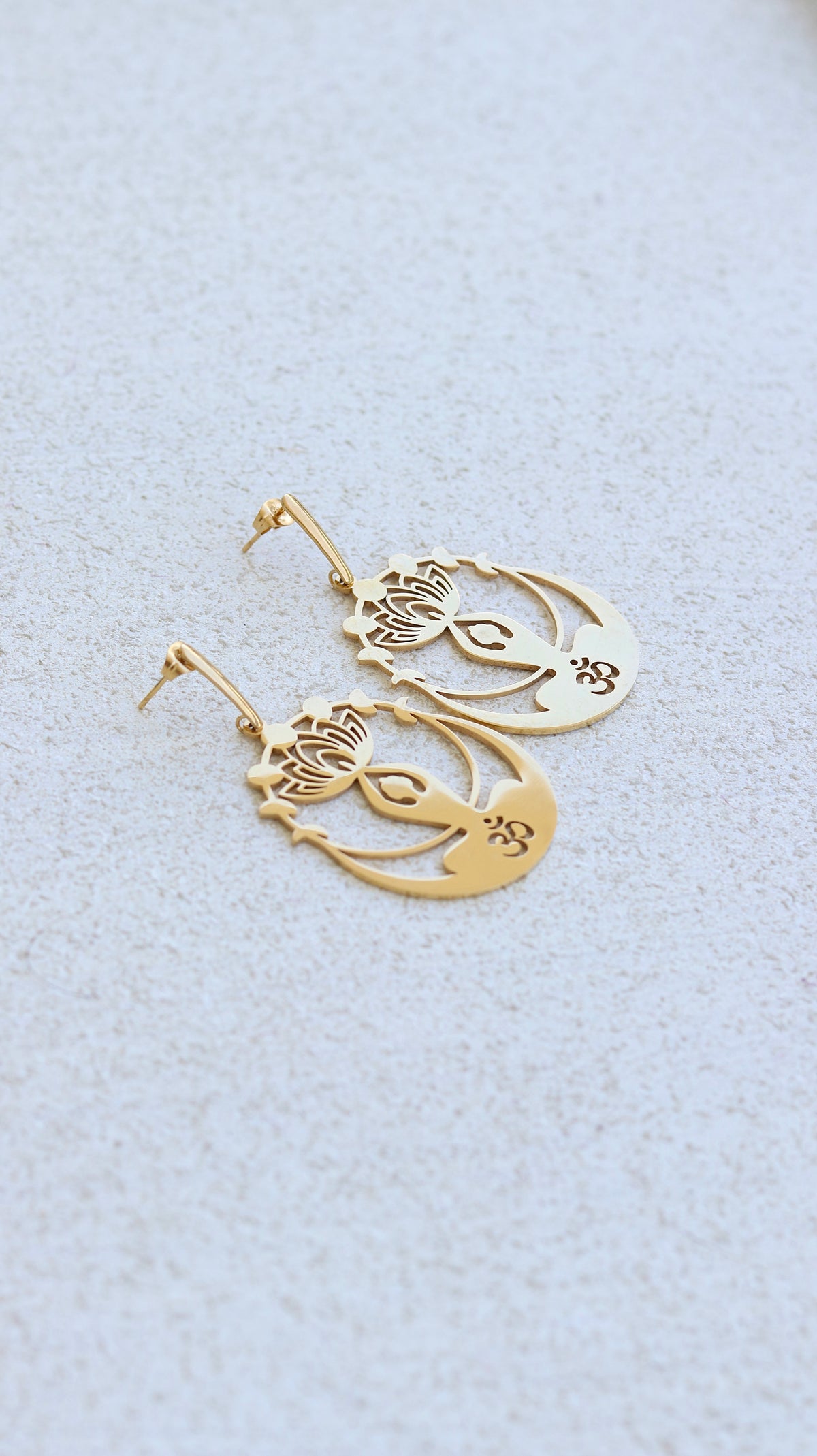 Gold Lotus Om Earrings