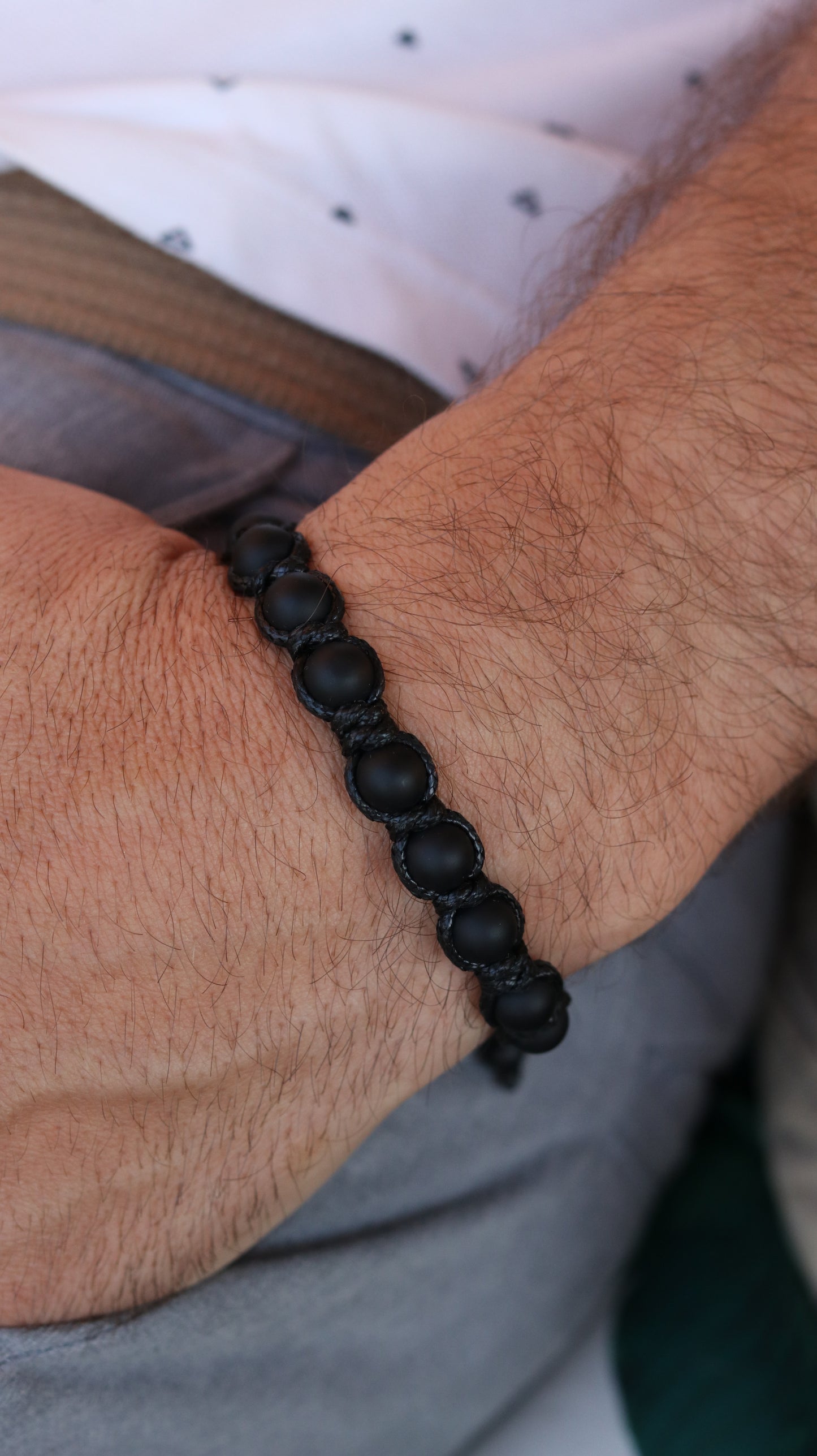 Black Onyx & Pyrite Men’s Macrame Bracelet