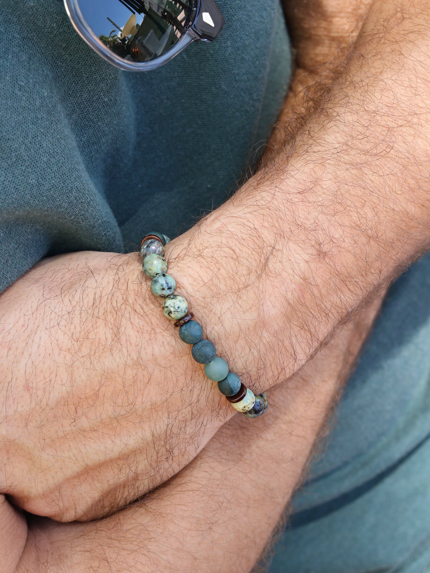 Moss Agate African Turquoise Men's Bracelet