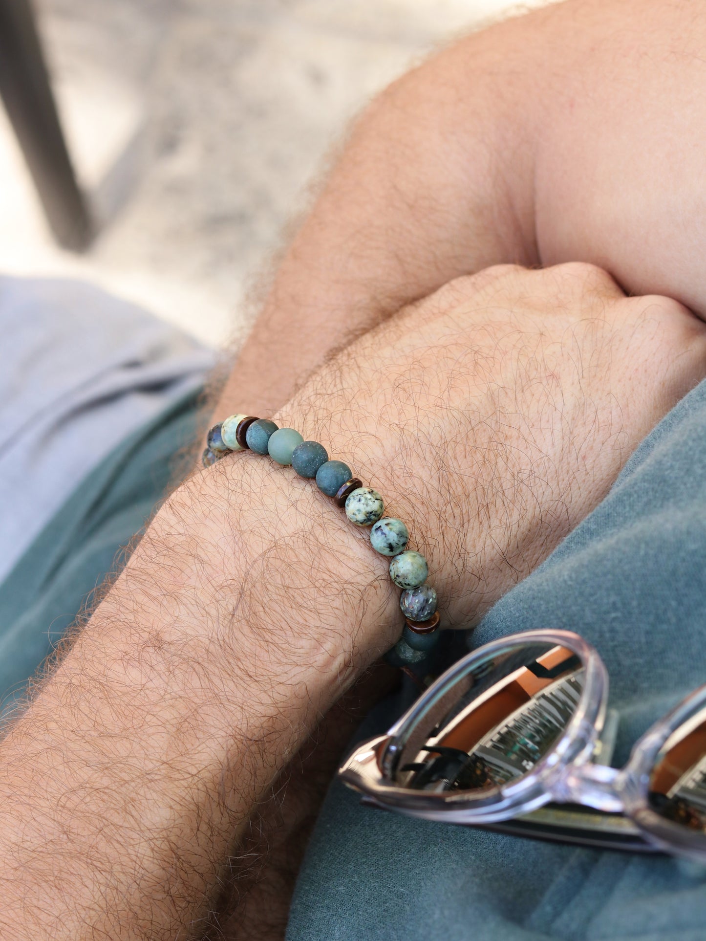 Moss Agate African Turquoise Men's Bracelet