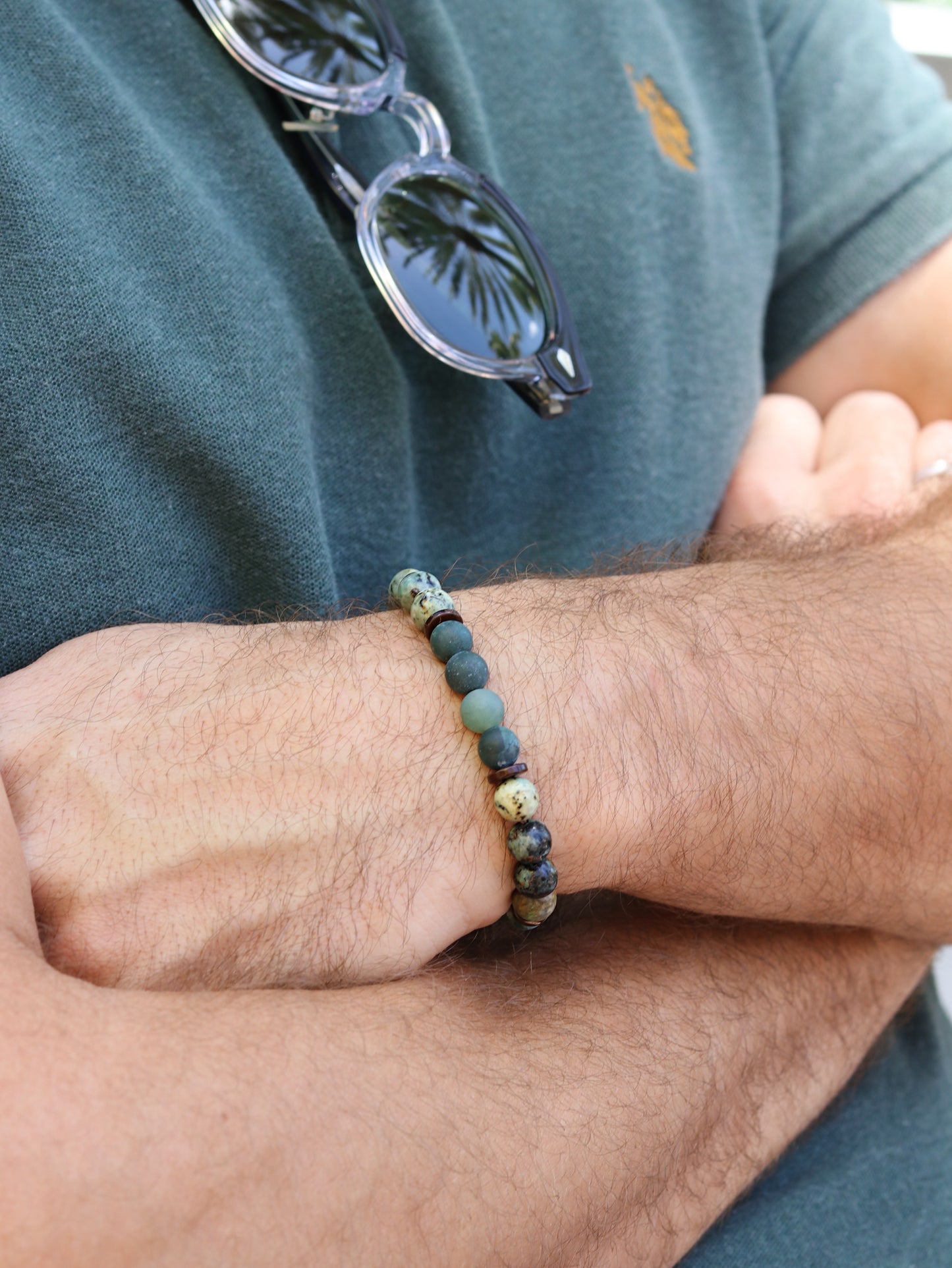 Moss Agate African Turquoise Men's Bracelet