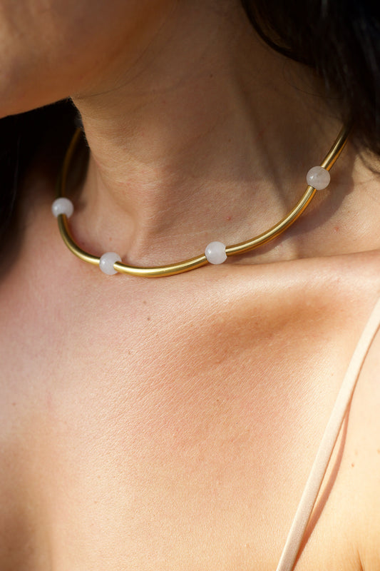 Halo choker necklace with White Jade