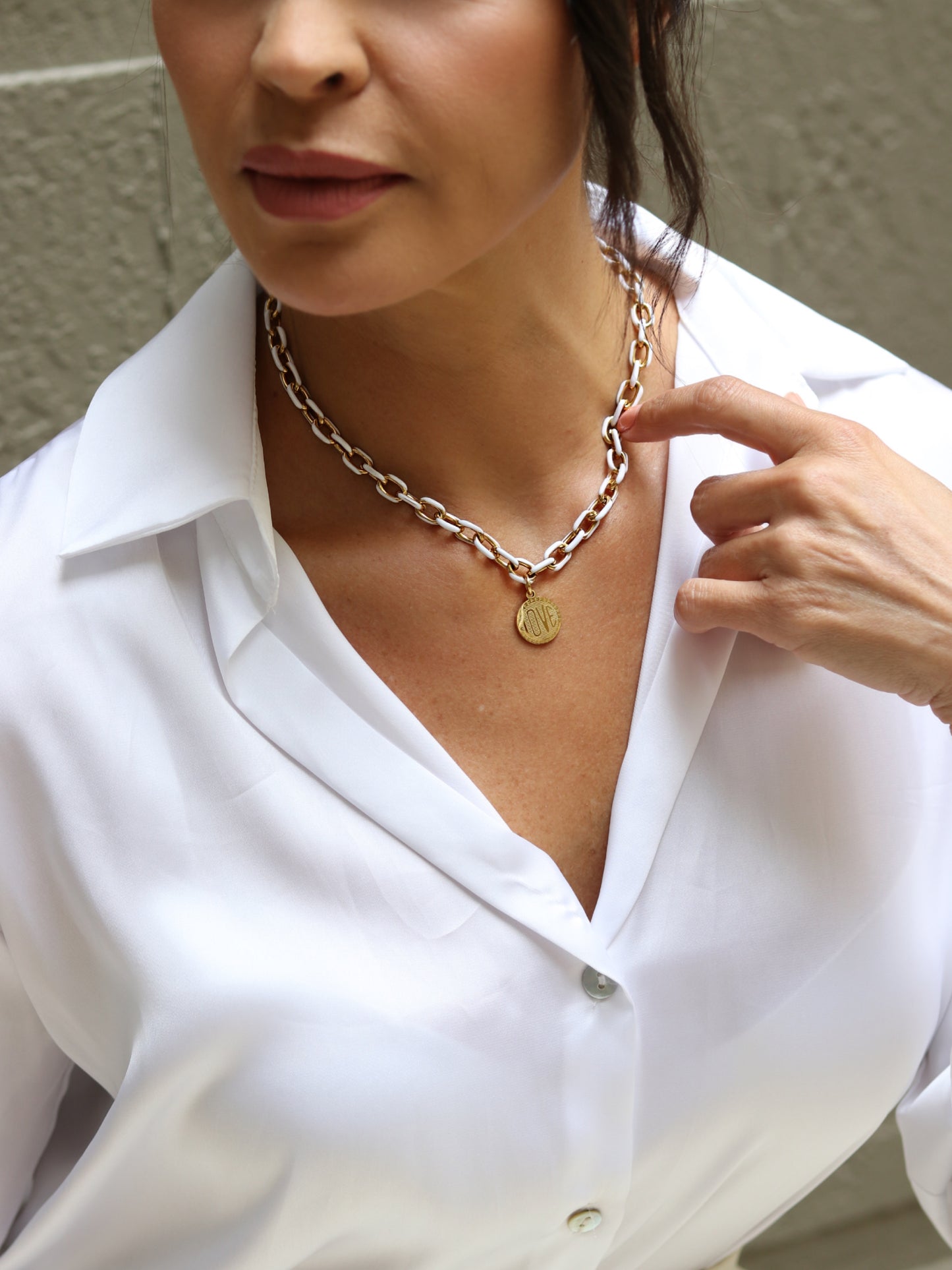 White Enamel Gold Chain Love Necklace
