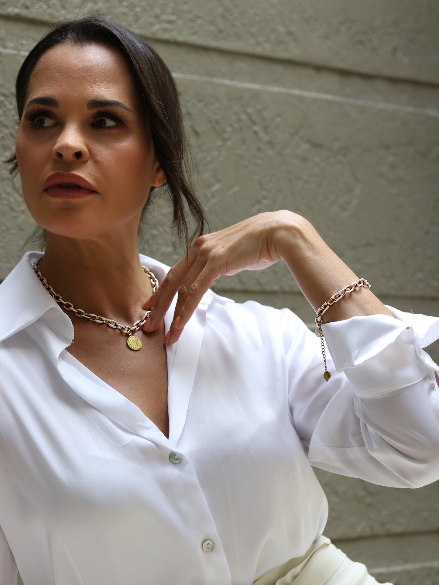 White Enamel Gold Chain Love Necklace