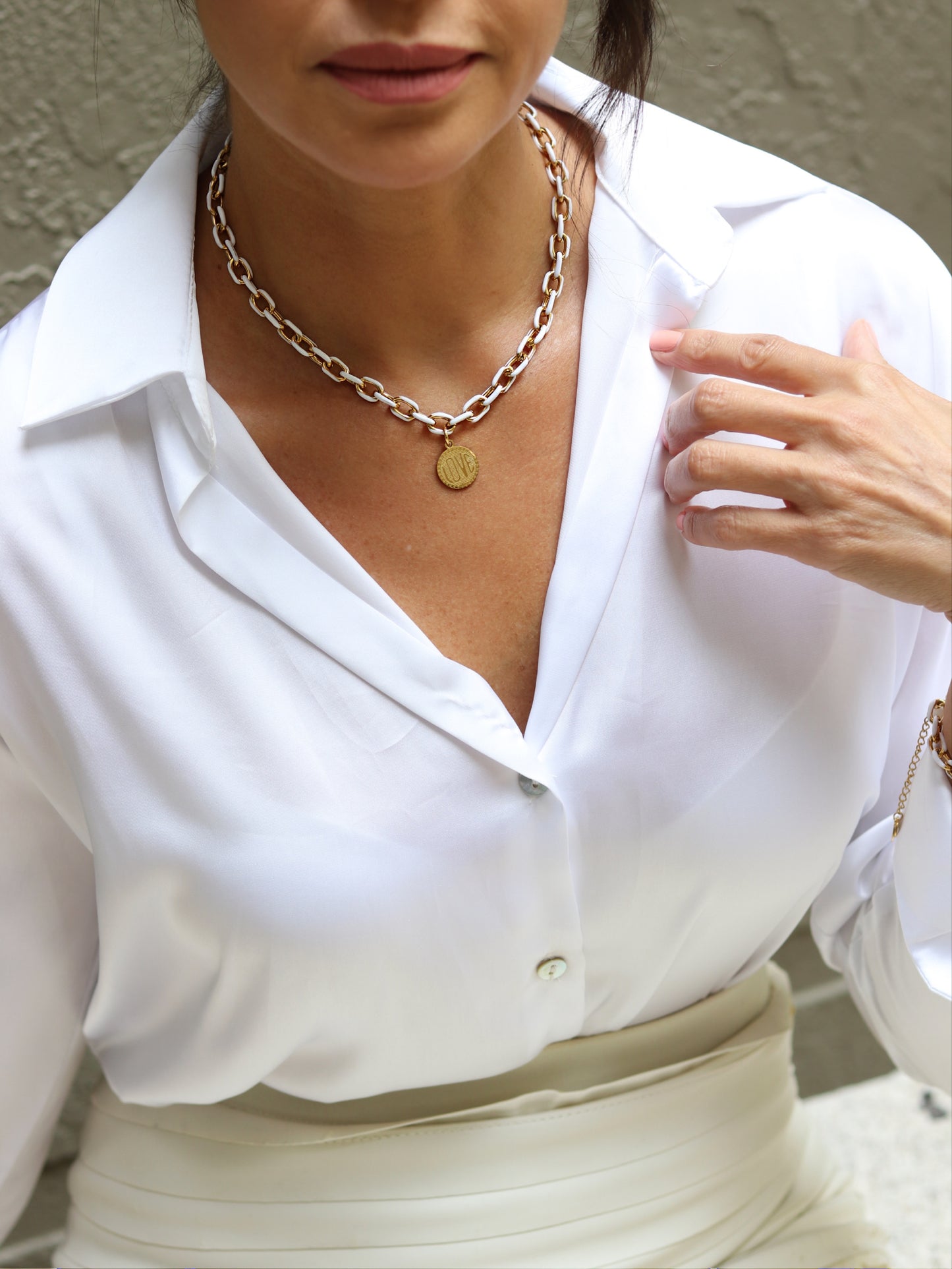 White Enamel Gold Chain Love Necklace