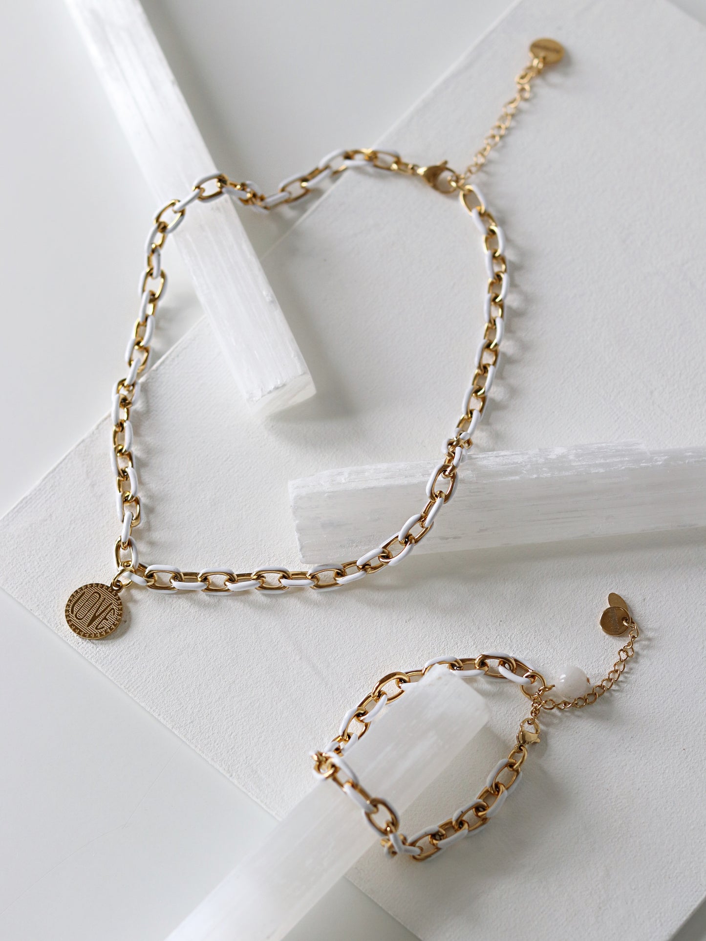 White Enamel Gold Chain Love Necklace
