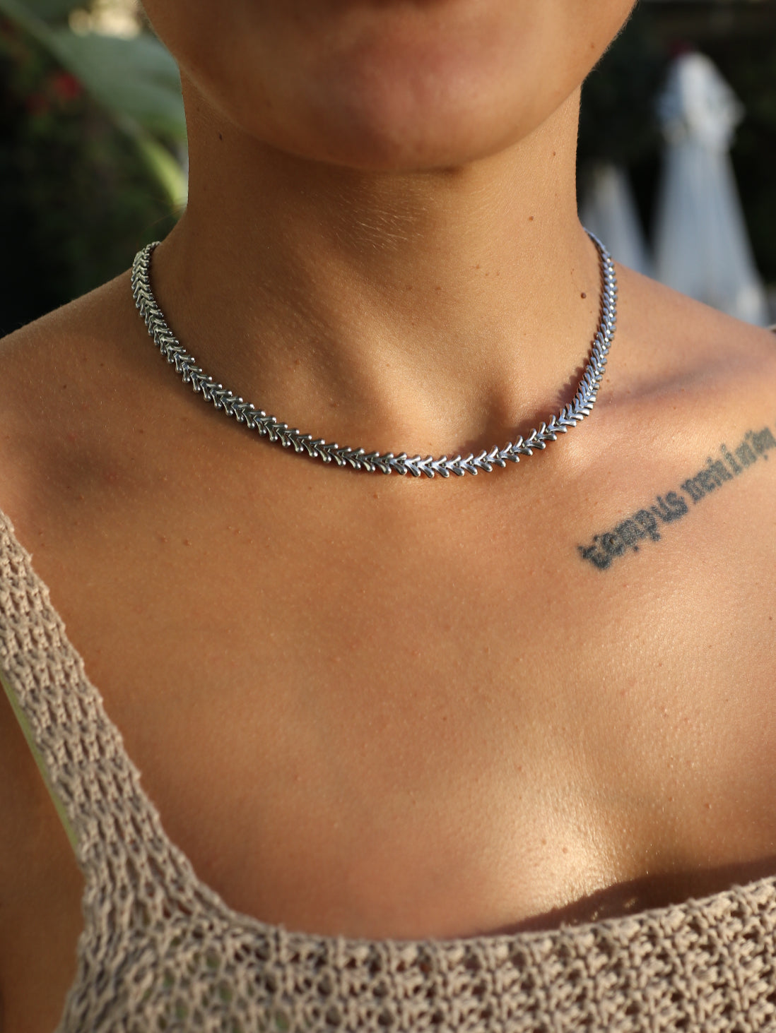 Stainless Steel Fishbone Chain Choker Necklace