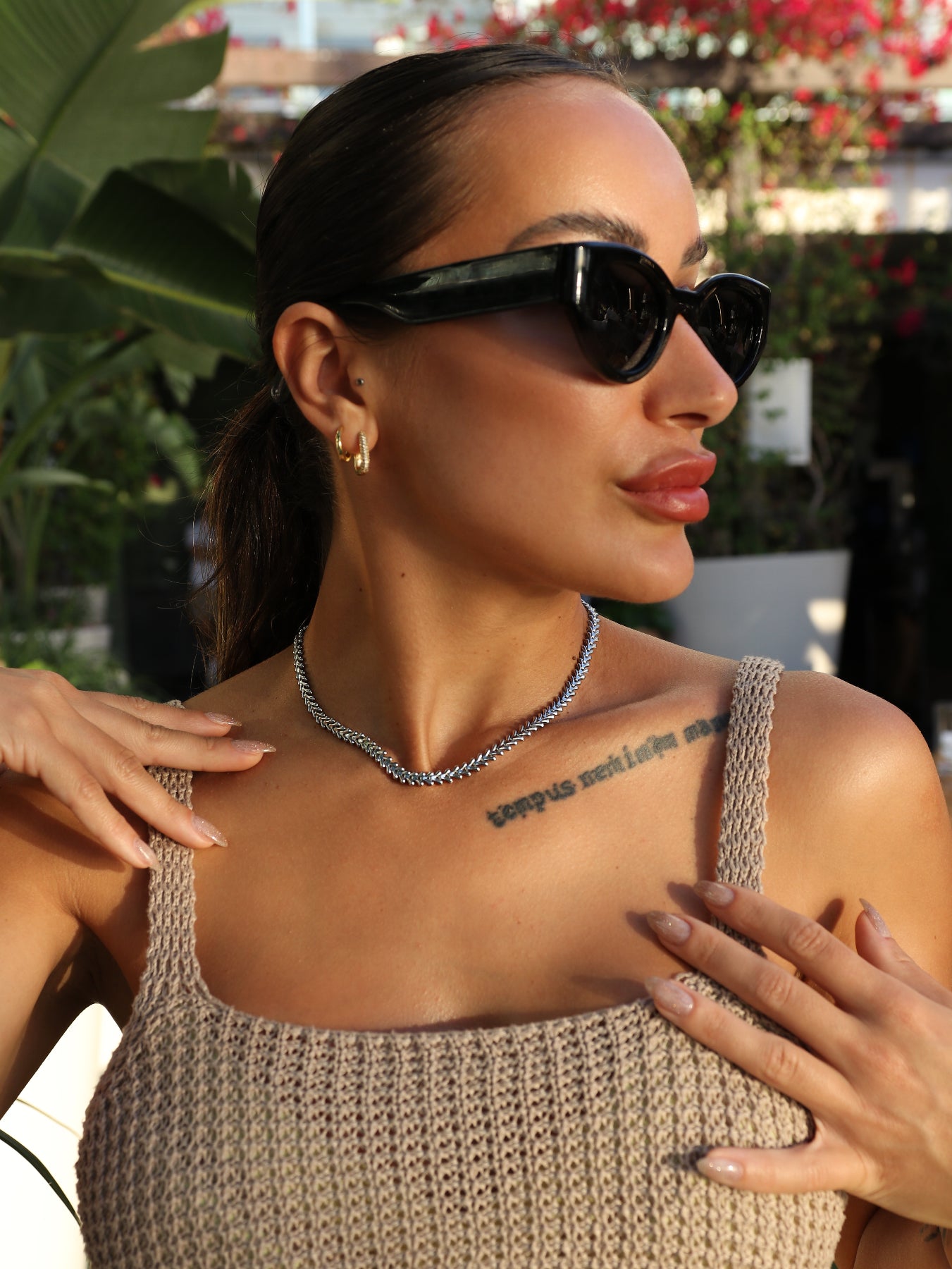 Stainless Steel Fishbone Chain Choker Necklace