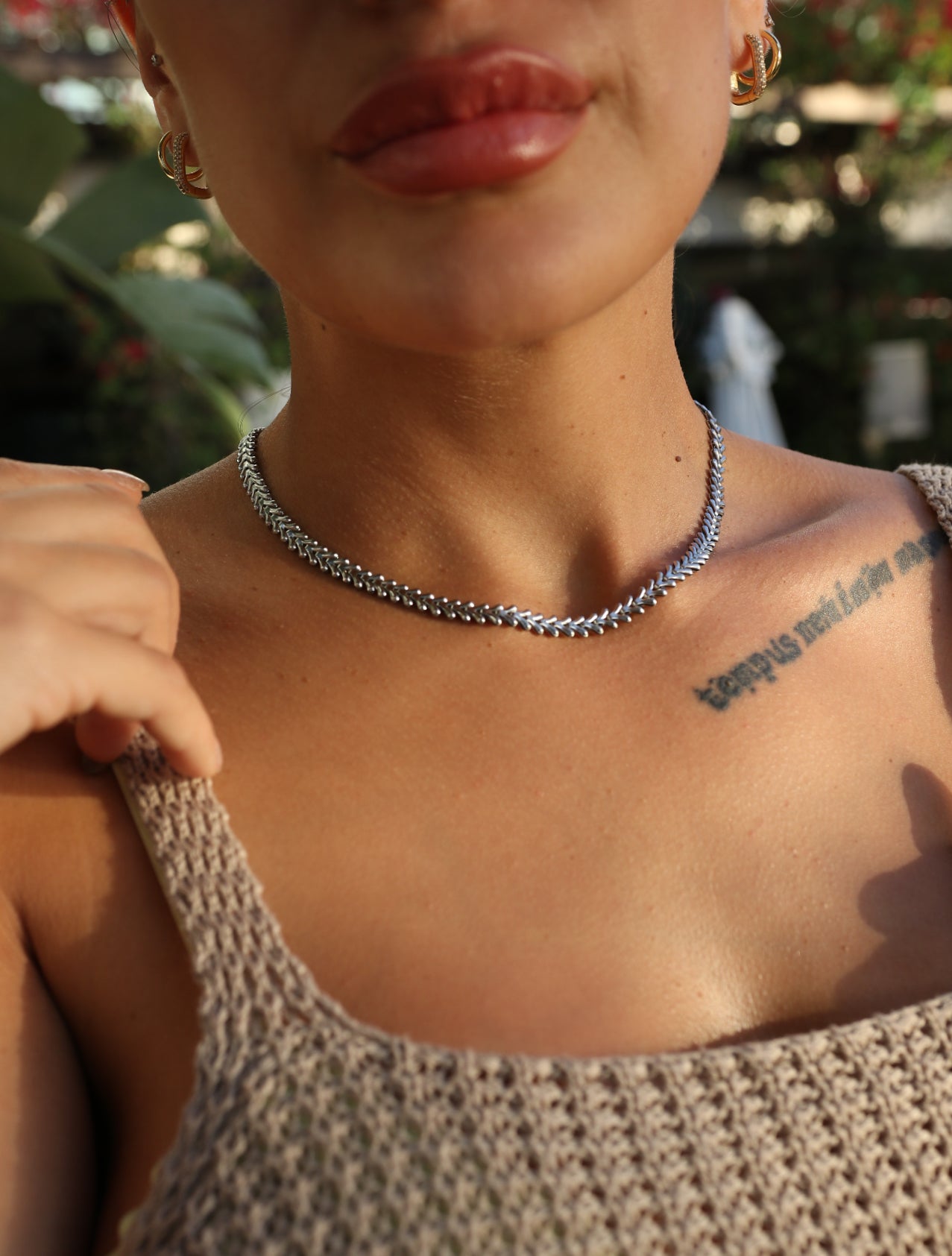 Stainless Steel Fishbone Chain Choker Necklace