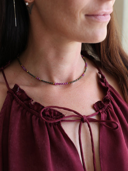 Violeta Set | Dainty Ruby Bead Necklace & Bracelet