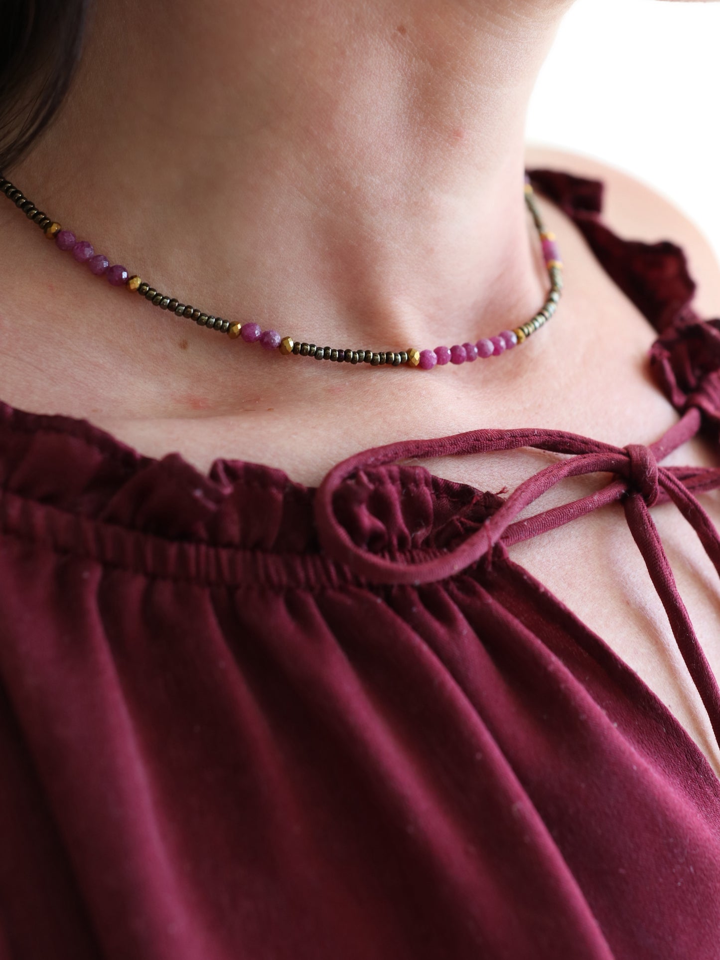Violeta Set | Dainty Ruby Bead Necklace & Bracelet