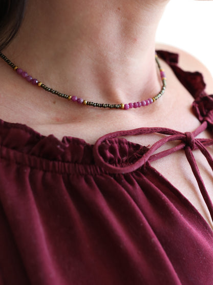 Violeta Set | Dainty Ruby Bead Necklace & Bracelet