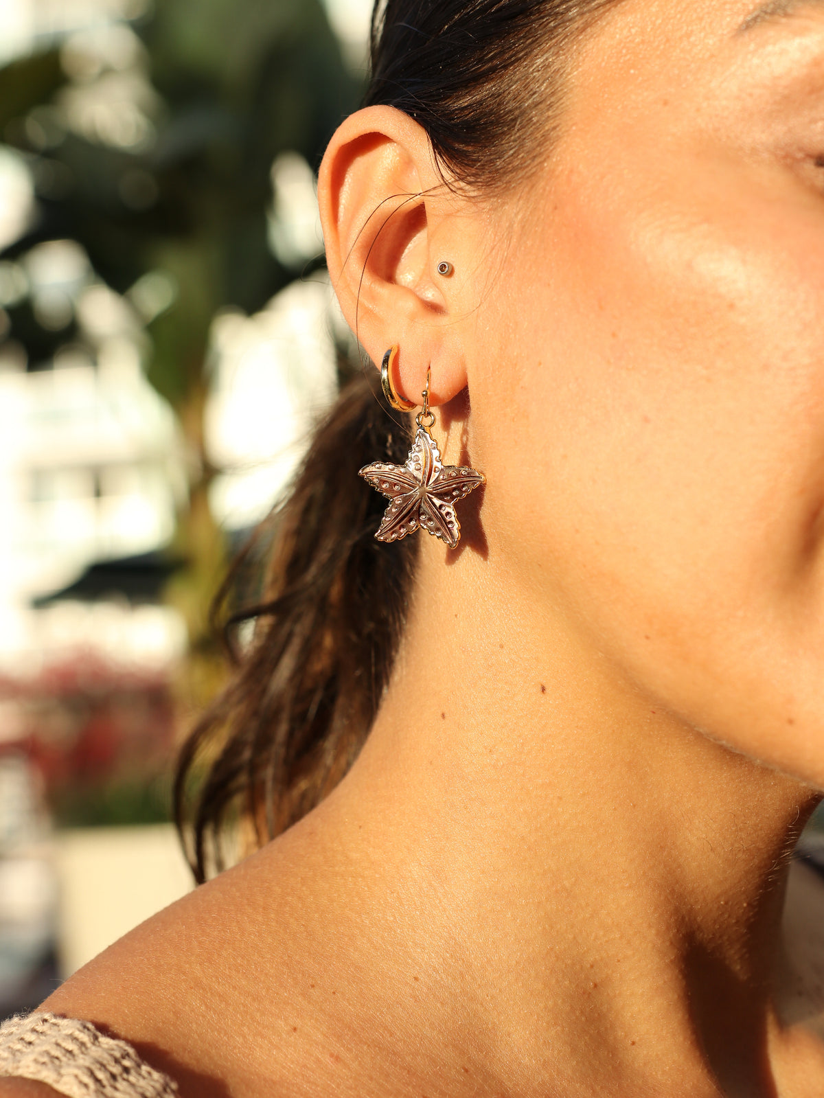 Carved Shell Starfish Earrings