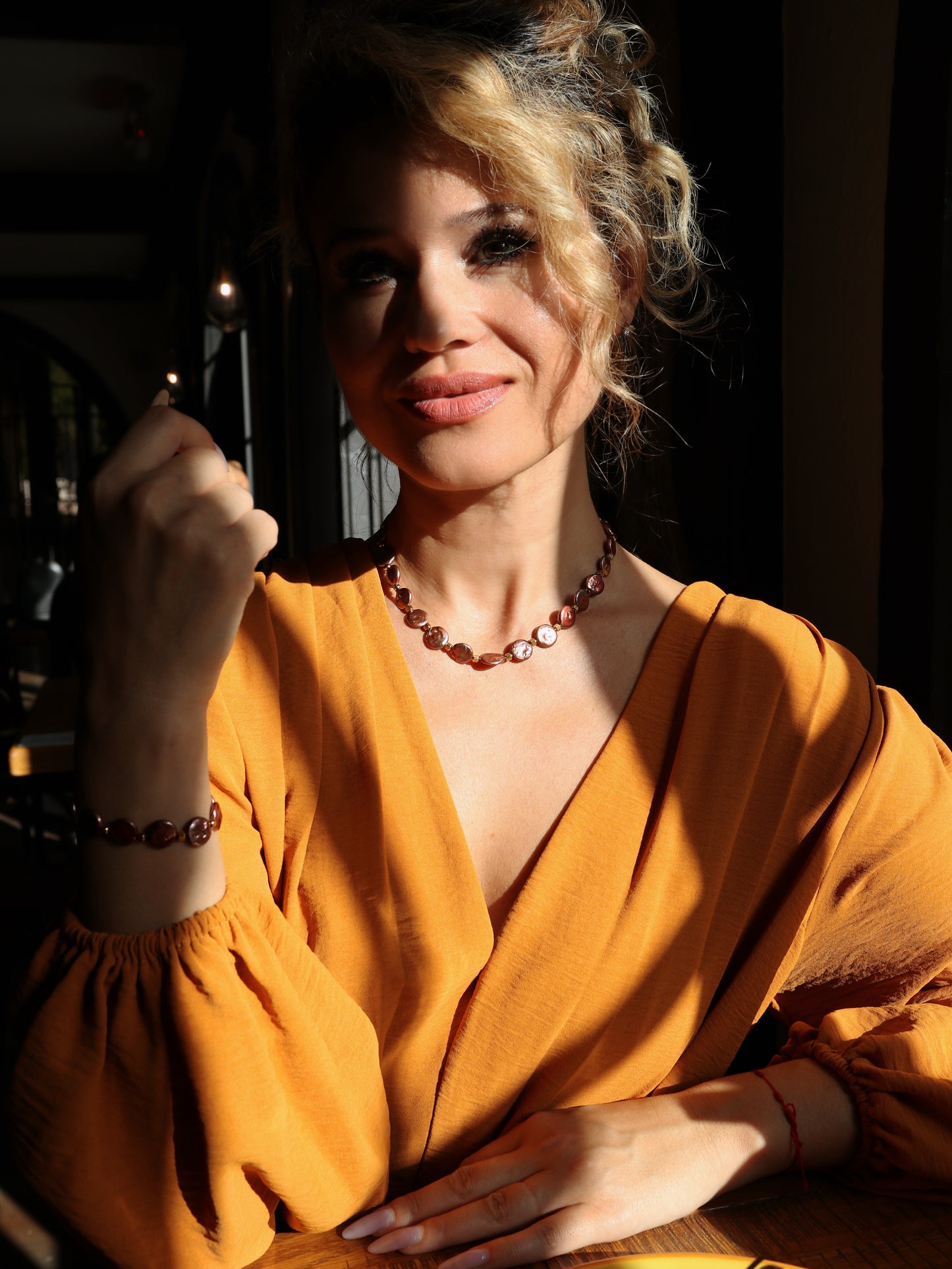 Via Rosa Coin Pearl Necklace or Bracelet Set