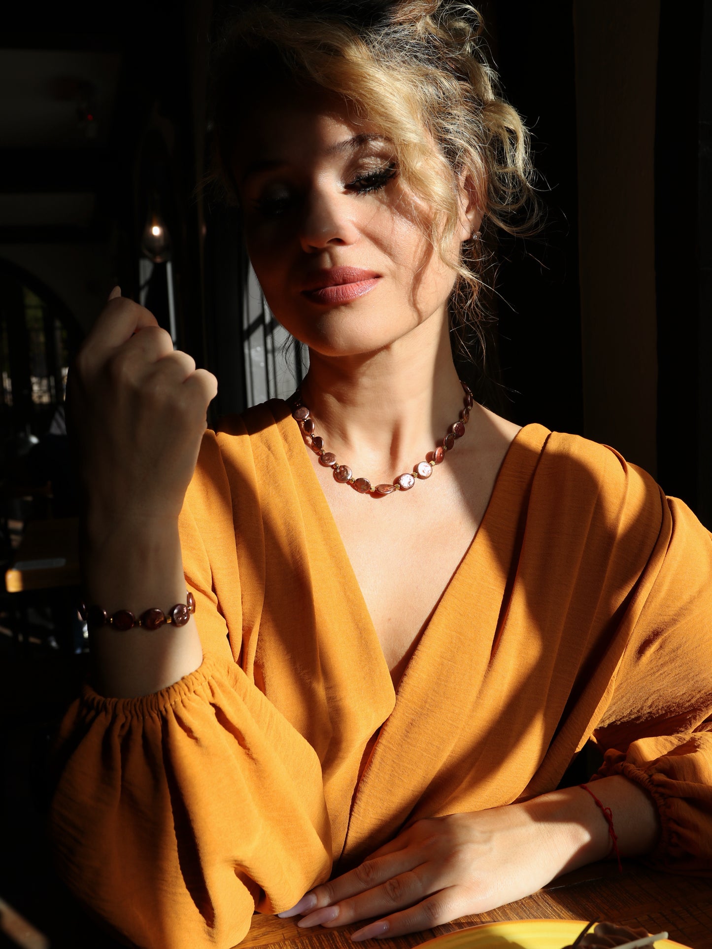 Via Rosa Coin Pearl Necklace or Bracelet Set