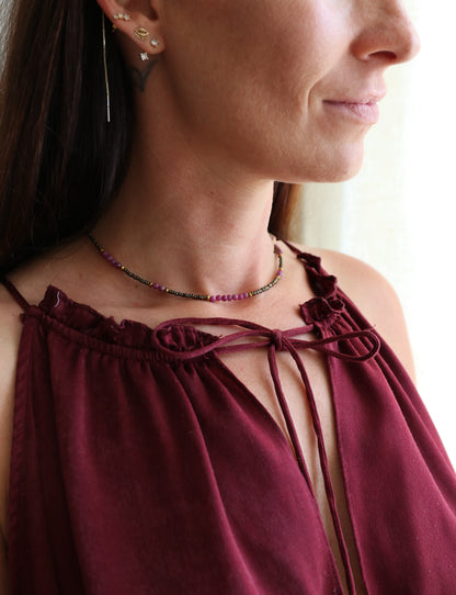 Violeta Set | Dainty Ruby Bead Necklace & Bracelet