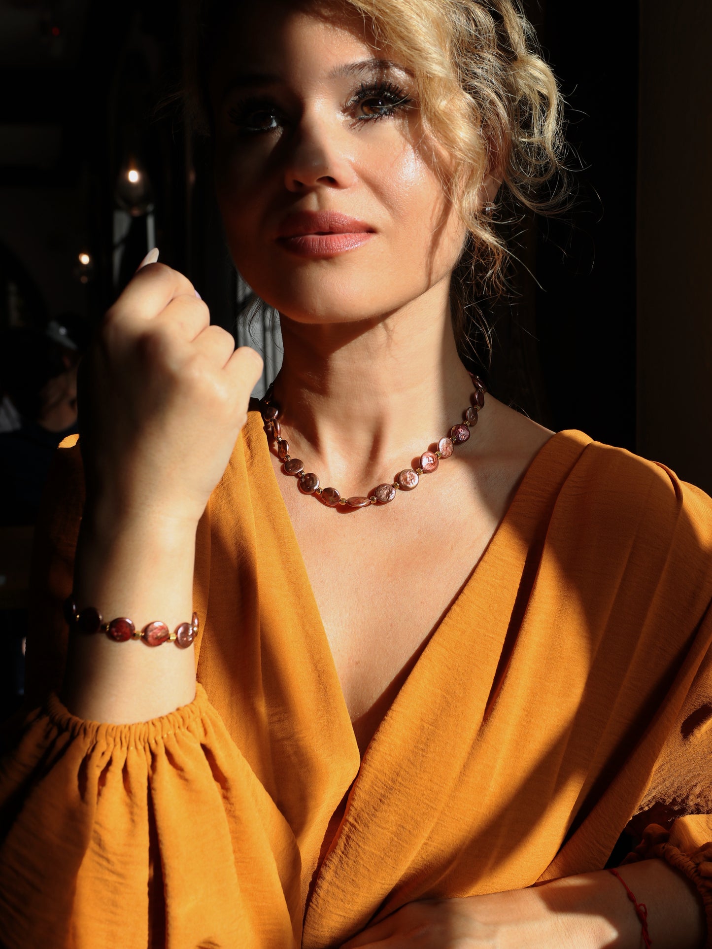 Via Rosa Coin Pearl Necklace or Bracelet Set