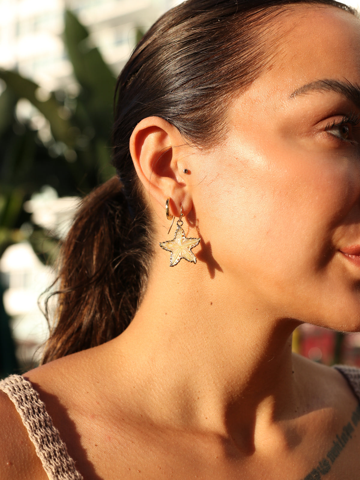Carved Shell Starfish Earrings