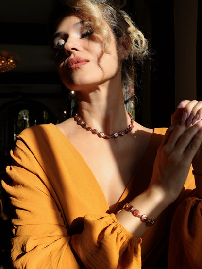 Via Rosa Coin Pearl Necklace or Bracelet Set