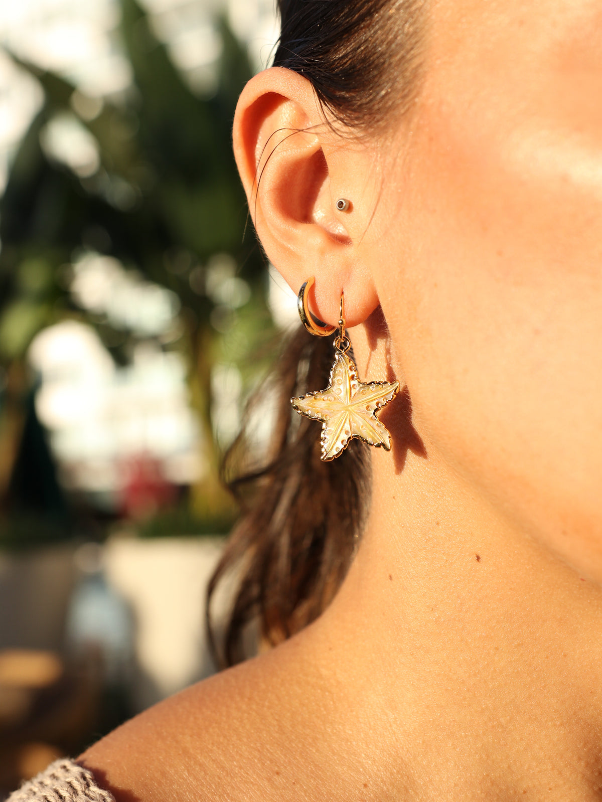 Carved Shell Starfish Earrings