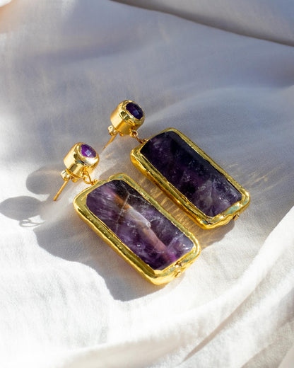 Amethyst Gold Drop Earrings