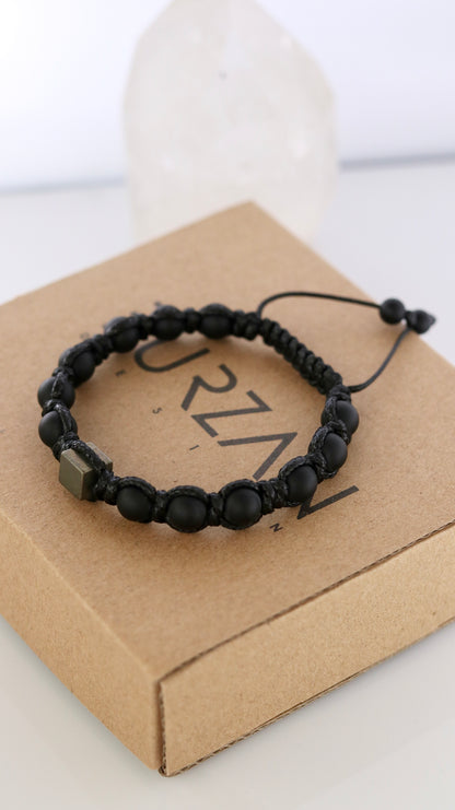 Black Onyx & Pyrite Men’s Macrame Bracelet