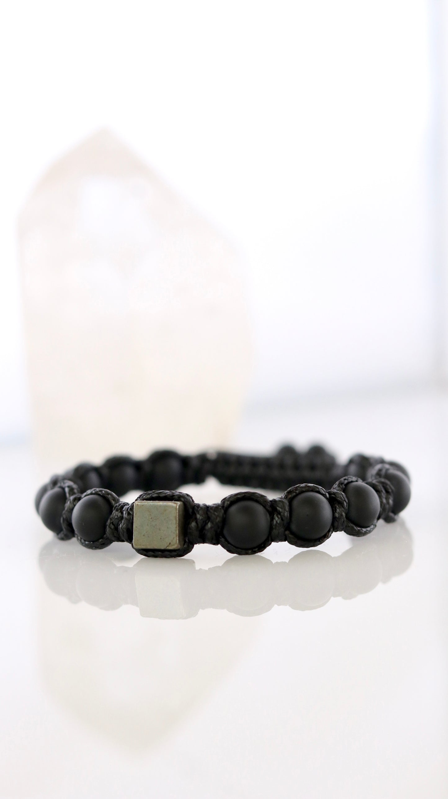Black Onyx & Pyrite Men’s Macrame Bracelet