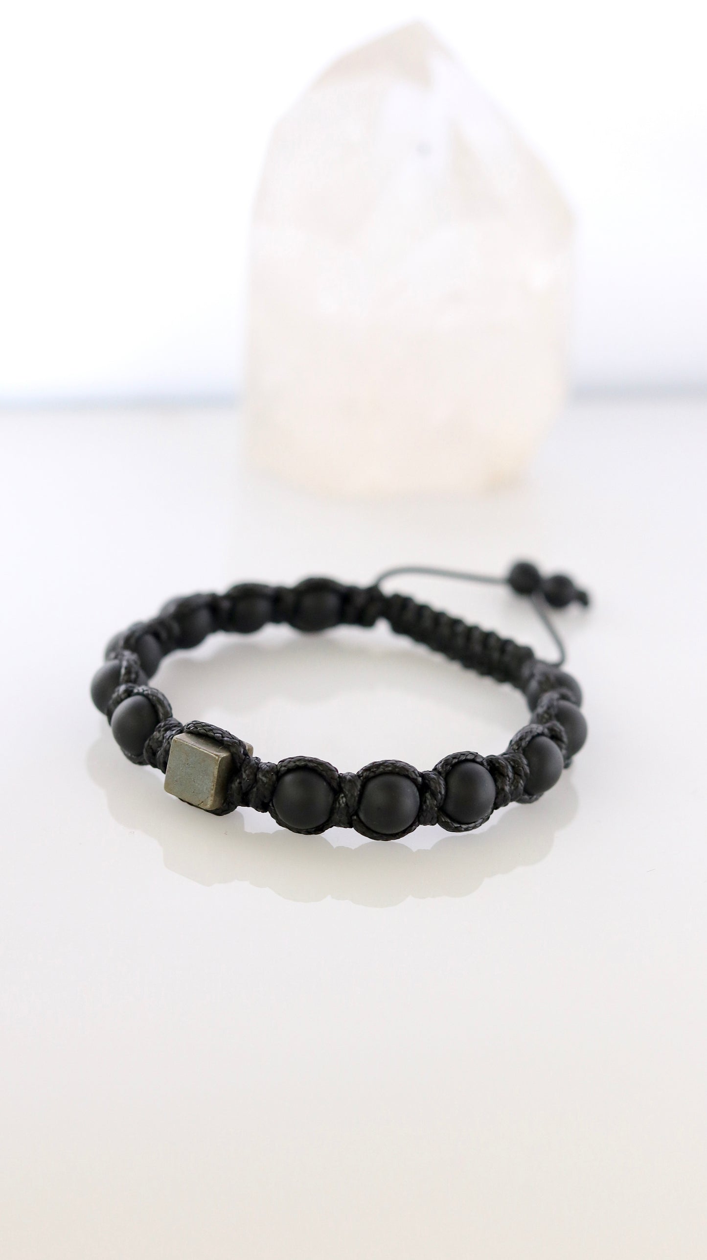 Black Onyx & Pyrite Men’s Macrame Bracelet