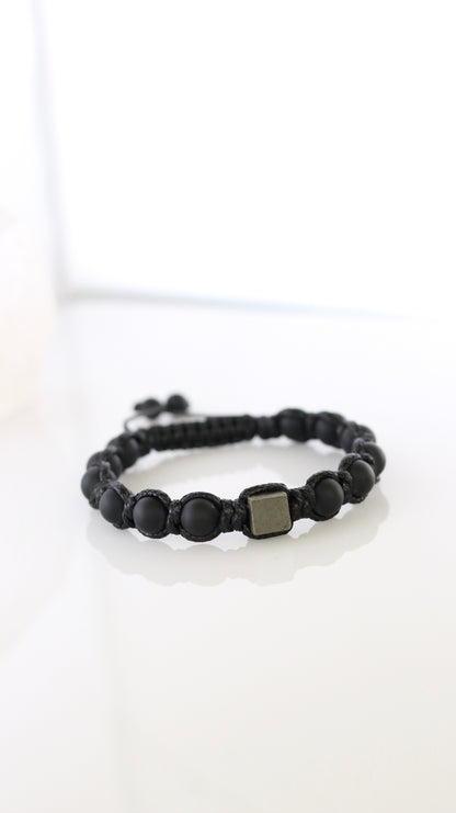 Black Onyx & Pyrite Men’s Macrame Bracelet