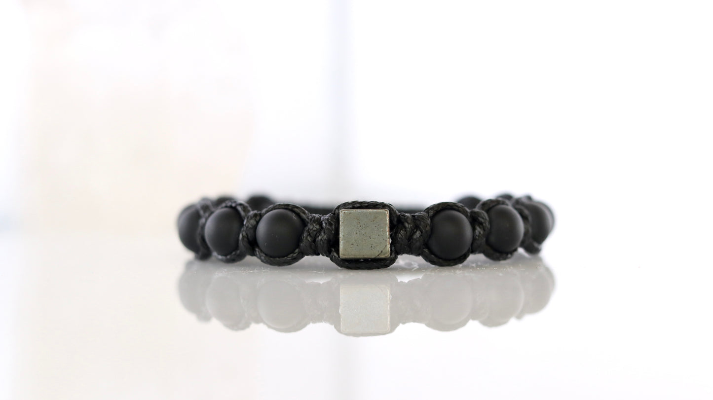Black Onyx & Pyrite Men’s Macrame Bracelet