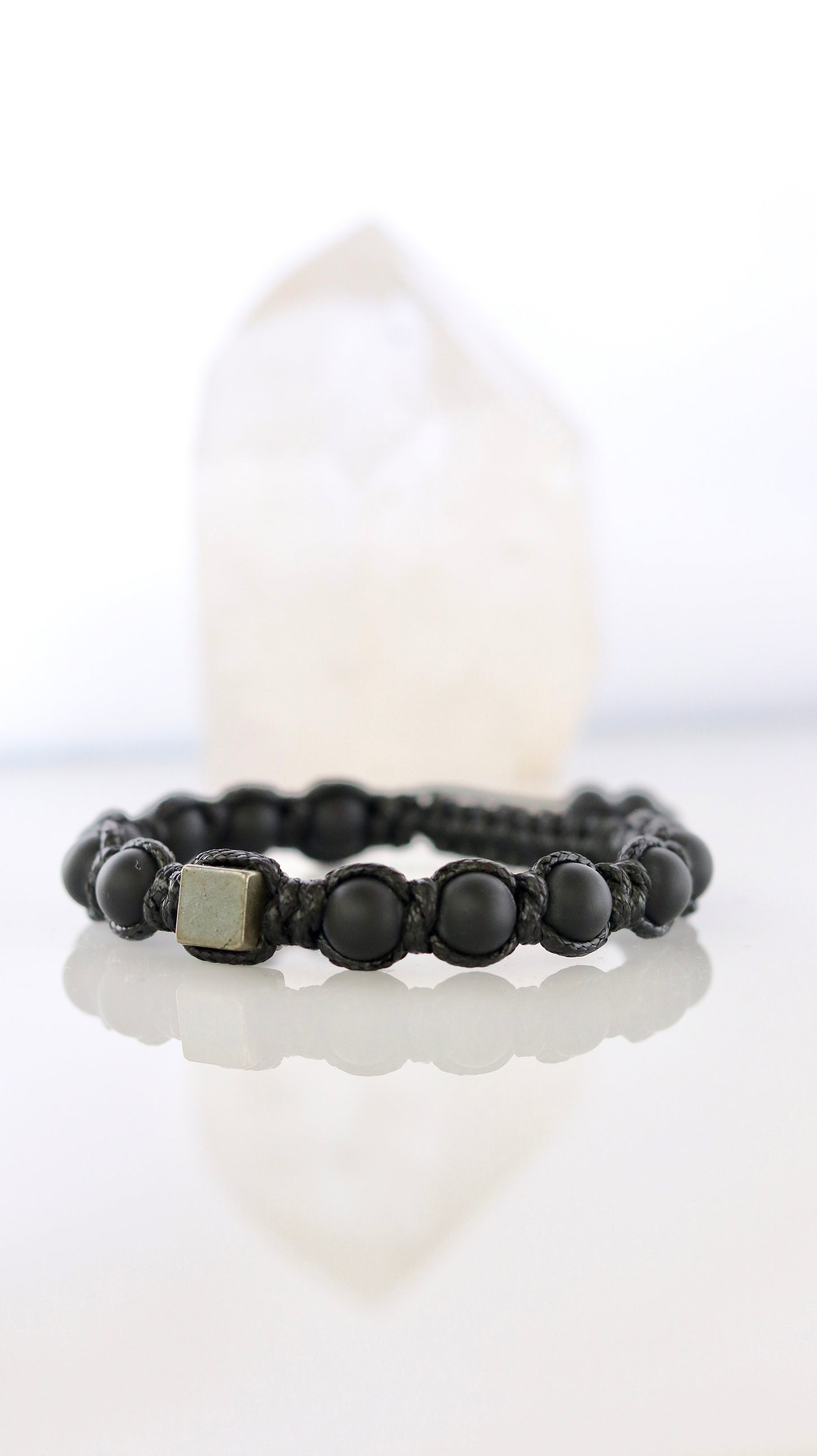 Black Onyx & Pyrite Men’s Macrame Bracelet