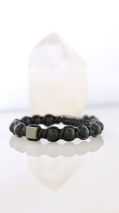 Black Onyx & Pyrite Men’s Macrame Bracelet