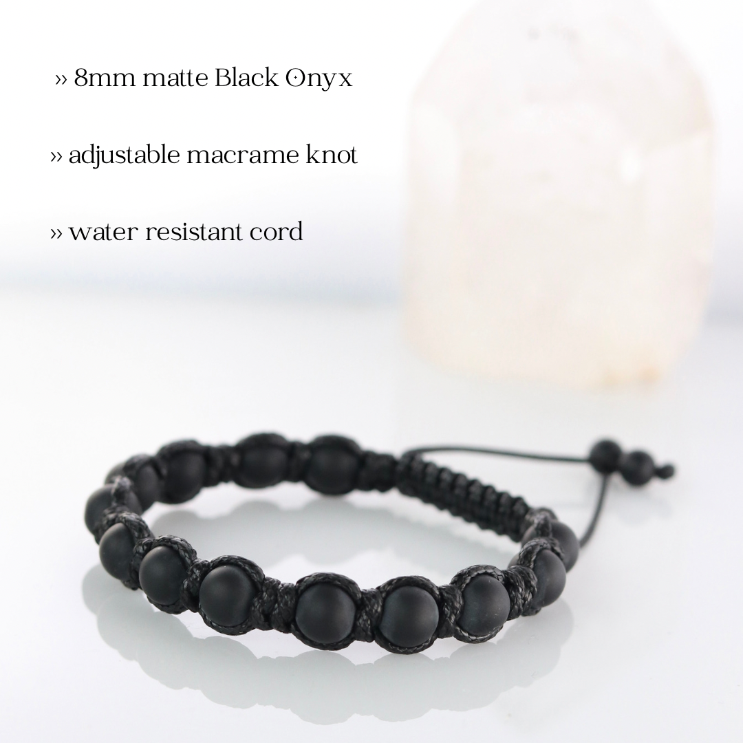 Black Onyx & Pyrite Men’s Macrame Bracelet