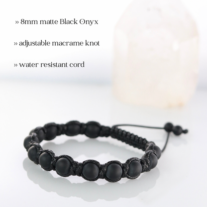 Black Onyx & Pyrite Men’s Macrame Bracelet