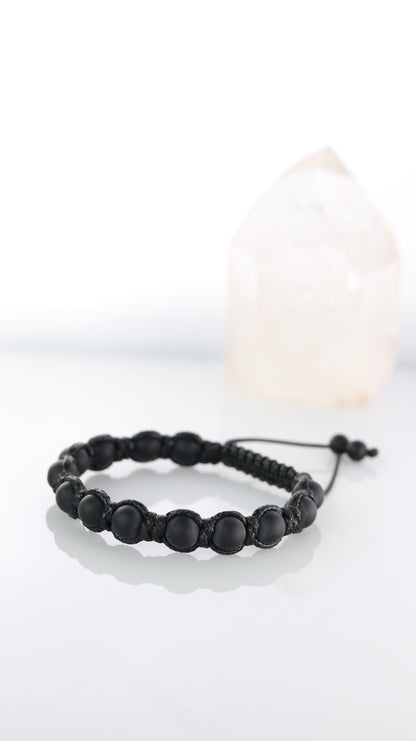 Black Onyx & Pyrite Men’s Macrame Bracelet