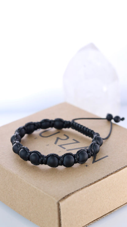 Black Onyx & Pyrite Men’s Macrame Bracelet