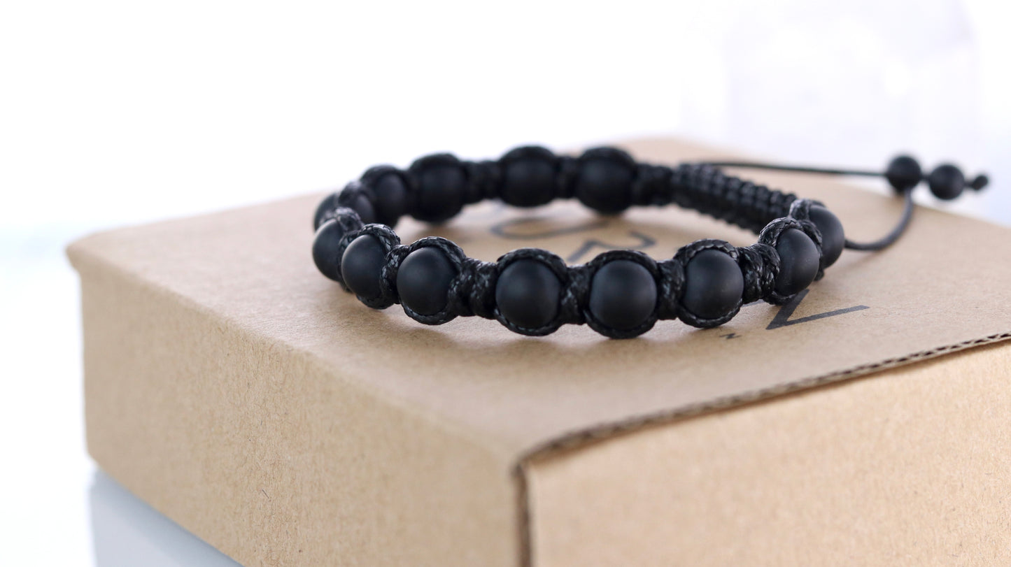 Black Onyx & Pyrite Men’s Macrame Bracelet