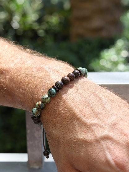 Bronzite with African Turquoise Bracelet For Men, High Quality Natural Balance Transformation Stone, Gift for Him Anniversary, Yoga Mala