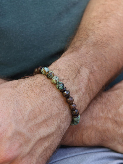 Bronzite with African Turquoise Bracelet For Men, High Quality Natural Balance Transformation Stone, Gift for Him Anniversary, Yoga Mala