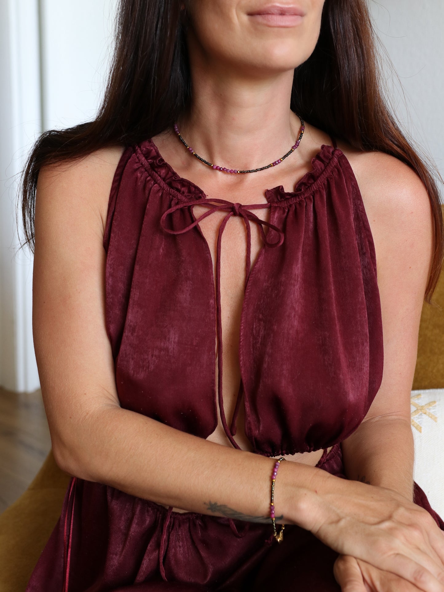 Violeta Set | Dainty Ruby Bead Necklace & Bracelet