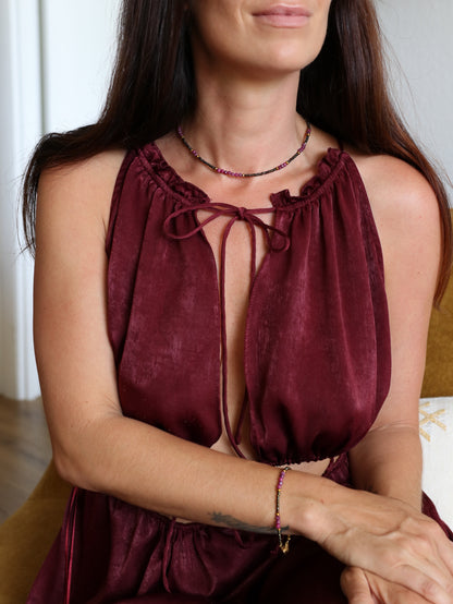 Violeta Set | Dainty Ruby Bead Necklace & Bracelet