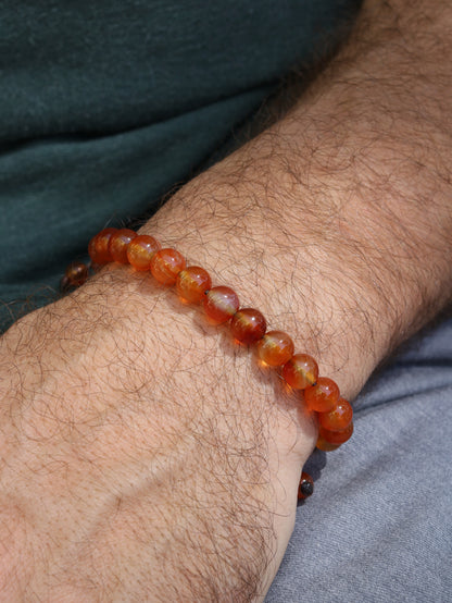 Carnelian Men Beaded Bracelet, High Quality Gemstone Jewelry, Anniversary Gift for Husband, Passion Creativity Crystal, Sacral Chakra