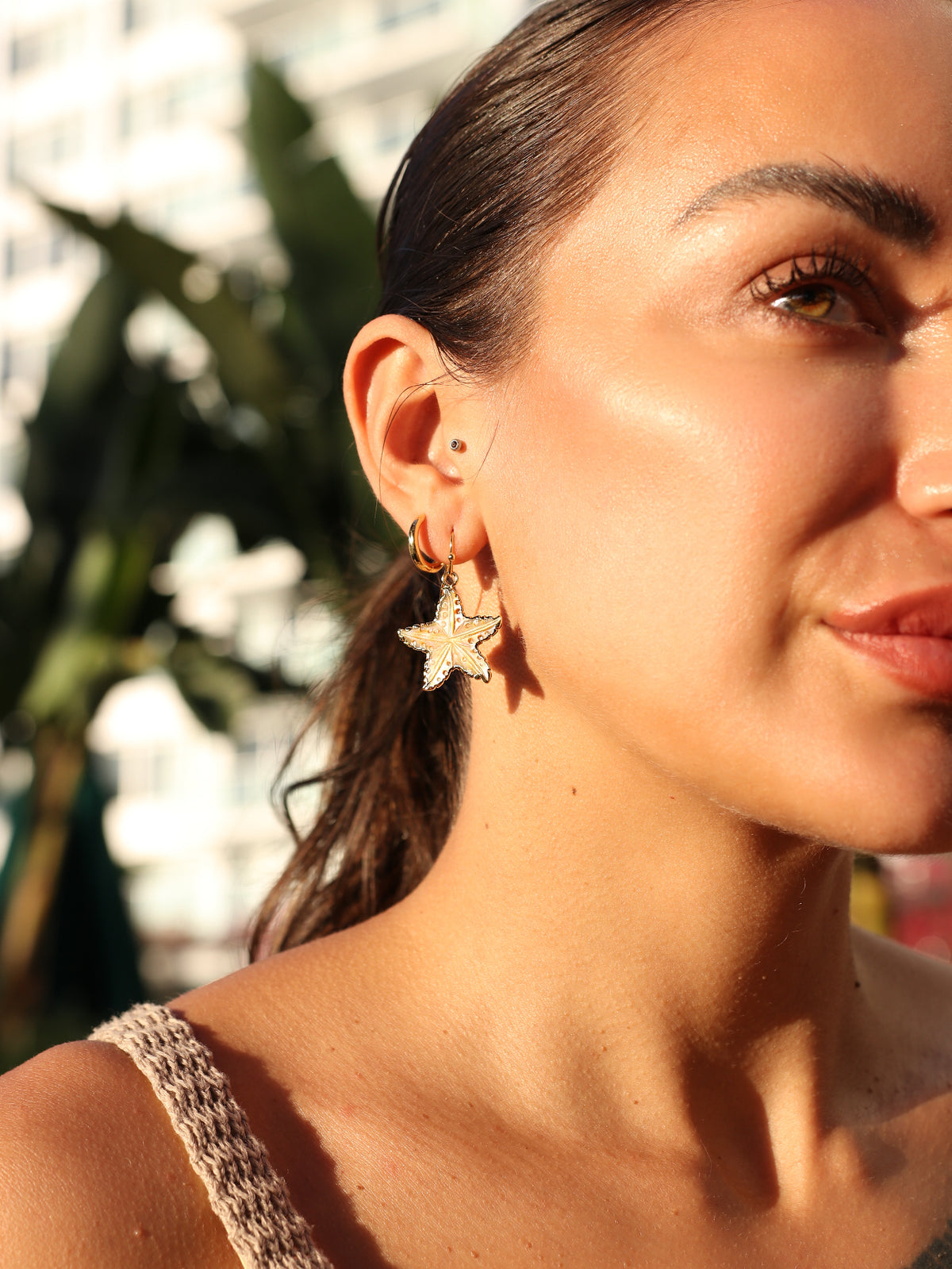 Carved Shell Starfish Earrings